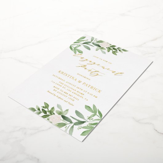 Watercolor Greenery White Blume Engagement Party Folieneinladung (Gedreht)