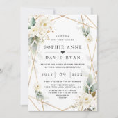 Watercolor Greenery White Floral Gold Hochzeit Einladung (Vorderseite)