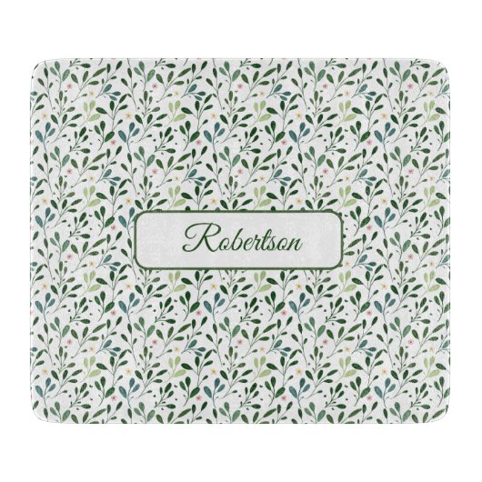 Watercolor greenery with name schneidebrett (Vorderseite)