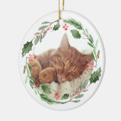 Watercolor Greenery Wreath Christmas Cat Foto Keramik Ornament (Links)