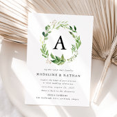 Watercolor Greenery Wreath Monogram Wedding Einladung