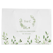 Watercolor Greenery Wreath monogram wedding Große Geschenktüte (Rückseite)
