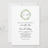 Watercolor Greenery Wreath Wedding Einladung (Vorderseite)