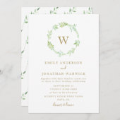 Watercolor Greenery Wreath Wedding Einladung (Vorne/Hinten)