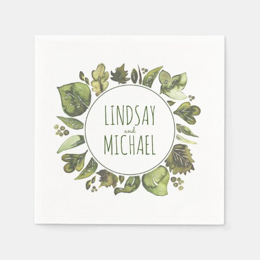 Watercolor Greenery Wreath Wedding Serviette (Vorderseite)