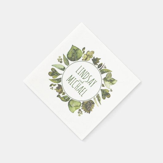 Watercolor Greenery Wreath Wedding Serviette (Ecke)