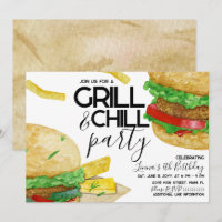 Watercolor Grilling Burger Fries Geburtstagsparty