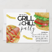 Watercolor Grilling Burger Fries Hot Dog Party Einladung (Vorderseite)