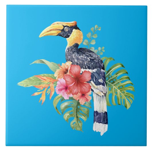 Watercolor Großer Hornbill Bird Fliese (Vorderseite)