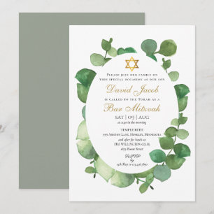 Watercolor-Grün Bar Mitzwa Bat Mitzwa Einladung