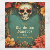 💀 🎉 Watercolor-Grün Día de Muertos Party Weinetikett (Einzelnes Label)