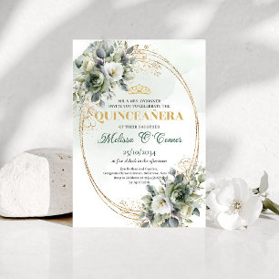 Watercolor-Grün-Gold-Quinceañera-Geburtstag  Einladung