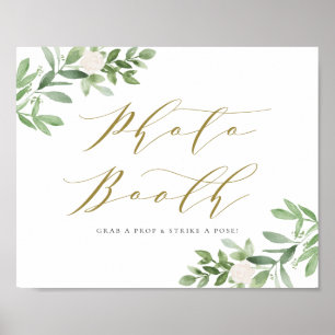 Watercolor-Grün und weiße Blumen-Fotobooth Poster