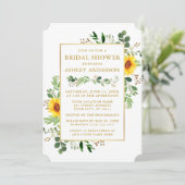 Watercolor Grüne Sonnenblumen Gold Brautparty Einladung (Stehend Vorderseite)