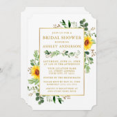 Watercolor Grüne Sonnenblumen Gold Brautparty Einladung (Vorne/Hinten)