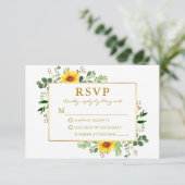 Watercolor Grüne Sonnenblumen Hochzeit Gold RSVP Karte (Stehend Vorderseite)