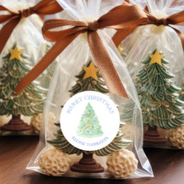 Watercolor Grüne Weihnachtsbaum Grandmillennial Runder Aufkleber