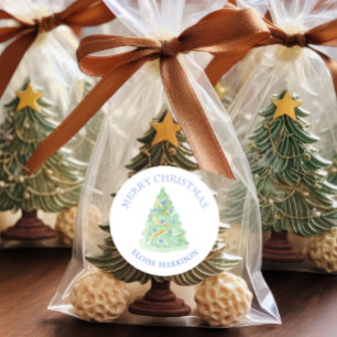 Watercolor Grüne Weihnachtsbaum Grandmillennial Runder Aufkleber