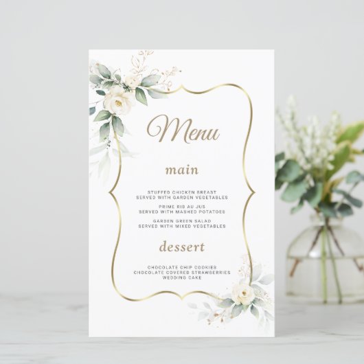 Watercolor Grüne Weiße Blume Hochzeit Gold (Stehend Vorderseite)