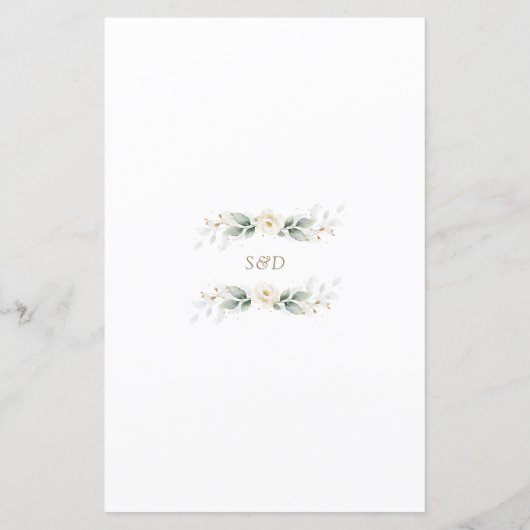 Watercolor Grüne Weiße Blume Hochzeit Gold (Rückseite)