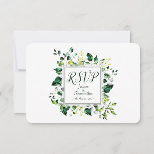 Watercolor-grünes Blatt u. gelbe Blume Wedding RSVP Karte