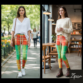 Watercolor Grunge Rainbow Plaid Tartan Texture Leggings