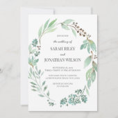 Watercolor Grünkranz Einladung Hochzeit (Vorderseite)