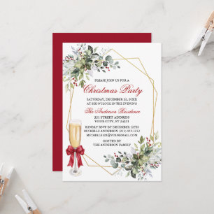 Watercolor-Grünzeug Beere Roter Schleife Weihnacht Einladung