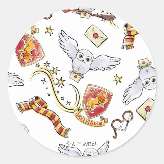 Watercolor GRYFFINDOR™ Hedwig Pattern Runder Aufkleber (Vorderseite)