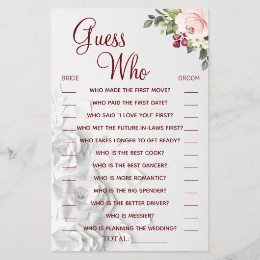 Watercolor Guess Who Brautparty Spielkarte Flyer (Vorne)