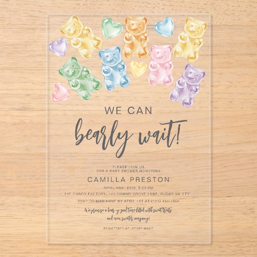 Watercolor Gummy Bears Baby Shower Acryleinladungen (Vorderseite)