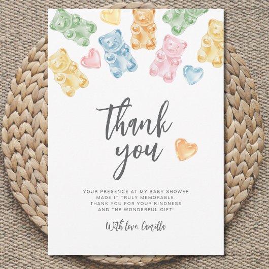 Watercolor Gummy Bears Baby Shower Dankeskarte