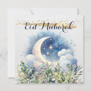 Watercolor-Halbmond Eid Mubarak mit Goldakzent   Feiertagskarte