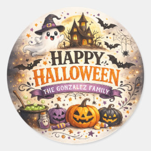 Watercolor-Halloween-Familien-Rundsticker Runder Aufkleber