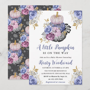 Watercolor Halloween Florale Kürbisse Baby Shower Einladung