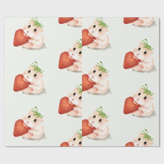 WATERCOLOR HAMSTER MIT STRASSBERRY WRAPPAPIER GESCHENKPAPIER (Saum)