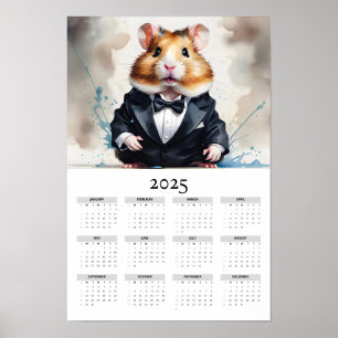 Watercolor Hamster Wearing Tux 2025 Wall Calendar Poster