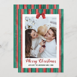 Watercolor Hand Drawn Bow Stripes Christmas Photo Feiertagskarte