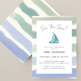 Watercolor Hand Lettering Sea You Soon Baby Shower Einladung