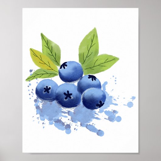 Watercolor Hand-painted Blueberry Illustration  Poster (Vorne)