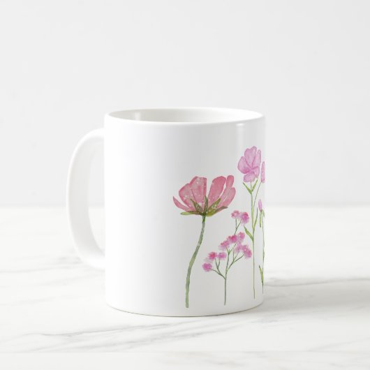 Watercolor Hand-painted Pink Wildflowers Kaffeetasse (Vorderseite Links)