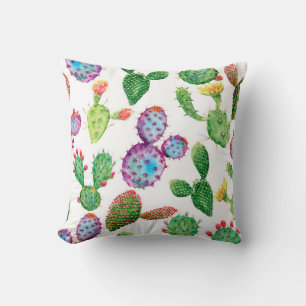 Watercolor hand painted tropical cactus. Seamless Kissen