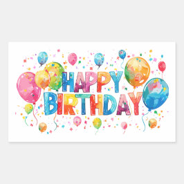 Watercolor Happy Birthday Rechteckiger Aufkleber