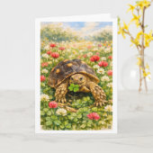 Watercolor Happy Birthday Turtle with lucky clover Karte (Gelbe Blume)