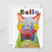 Watercolor Happy Cat Greeting Card Einladung (Vorderseite)