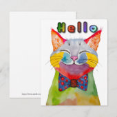Watercolor Happy Cat Greeting Card Einladung (Vorne/Hinten)