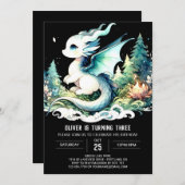 Watercolor Happy Dragon Birthday Einladung (Vorne/Hinten)