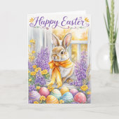Watercolor Happy Easter Bunny Card | Soft Floral Karte (Vorderseite)