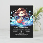 Watercolor Happy Mermaid Birthday Einladung (Stehend Vorderseite)