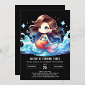 Watercolor Happy Mermaid Birthday Einladung (Vorne/Hinten)